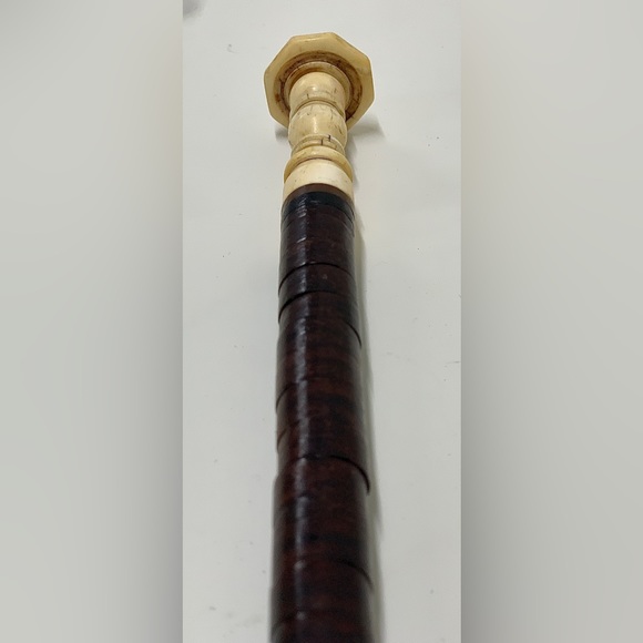 19th Century Antique Turned Bone Stacked Leather Walking Stick England - Picture 14 of 16